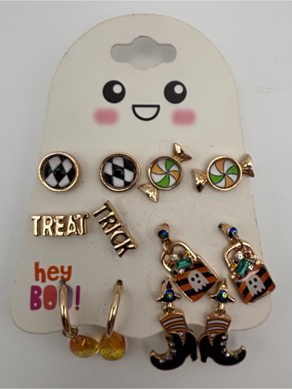Hey Boo! Kids Halloween Earring Set in Black, Green, Orange & Gold